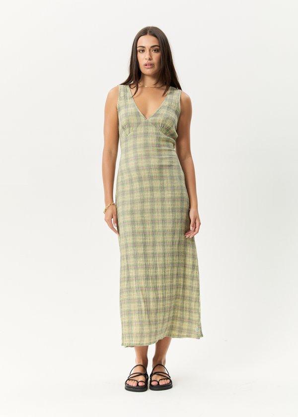 AFENDS Womens Position - Seersucker Check Maxi Dress - Green Check